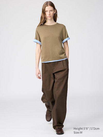 UNIQLO Unisex Barrel Leg Trousers - 34 BROWN