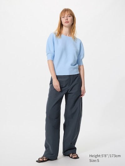 UNIQLO Women's 3D Knit Seamless Cotton Crew Neck Jumper (Short Sleeve) - 61 BLUE