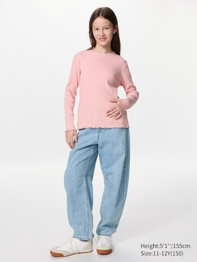 UNIQLO Ribbed Crew Neck T-Shirt (Long Sleeve) - 02 LIGHT GREY