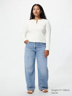 UNIQLO Ribbed Henley Neck Long Sleeve T-Shirt - 01 OFF WHITE