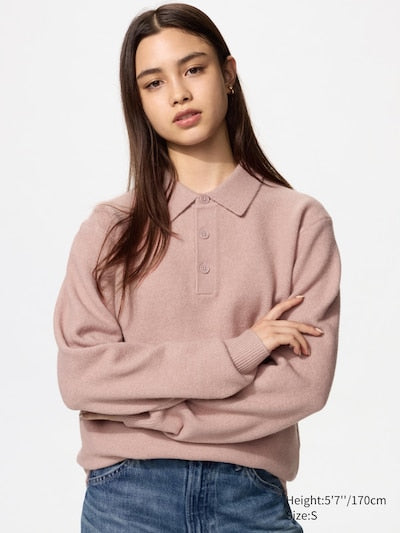 UNIQLO Soufflé Yarn Polo Jumper - 10 PINK