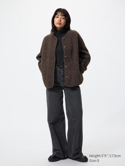 UNIQLO Pile Lined Fleece Relaxed Cardigan - 58 DARK GREEN