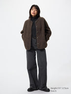 UNIQLO Pile Lined Fleece Relaxed Cardigan - 58 DARK GREEN