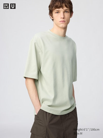 UNIQLO Unisex AIRism Cotton Oversized Crew Neck T-Shirt - 50 LIGHT GREEN