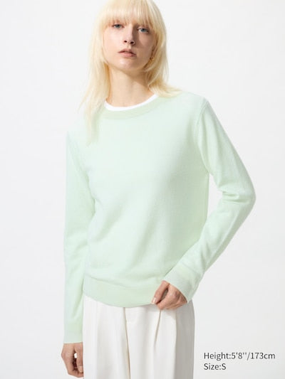 UNIQLO 100% Cashmere Crew Neck Jumper - 50 LIGHT GREEN