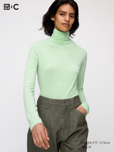 UNIQLO HEATTECH Extra Warm Cashmere Blend Turtleneck T-Shirt (Long Sleeve) - 51 GREEN