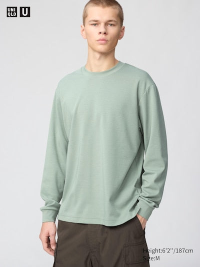 UNIQLO Unisex AIRism Cotton Crew Neck T-Shirt (Long Sleeve) - 52 GREEN