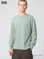 UNIQLO Unisex AIRism Cotton Crew Neck T-Shirt (Long Sleeve) - 52 GREEN