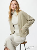 UNIQLO Women's Smooth Cotton V Neck Cardigan - 52 GREEN