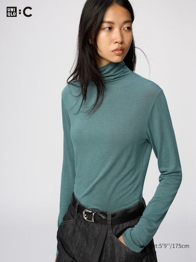 UNIQLO HEATTECH Extra Warm Cashmere Blend Turtleneck T-Shirt (Long Sleeve) - 55 GREEN