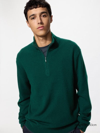UNIQLO 100% Cashmere Half-Zip Jumper - 55 GREEN