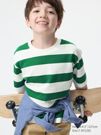 UNIQLO Kids' AIRism Cotton Crew Neck T-Shirt (Striped) - 55 GREEN
