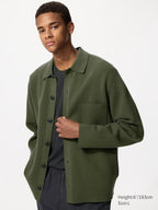 UNIQLO Unisex Milano Ribbed Shirt Collar Cardigan - 56 OLIVE