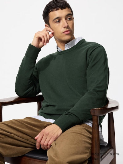 UNIQLO Men's 100% Merino Crew Neck Jumper - 57 OLIVE