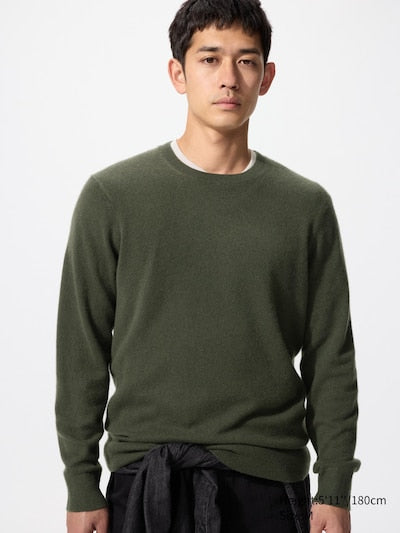 UNIQLO Men's 100% Cashmere Crew Neck Jumper - 57 OLIVE
