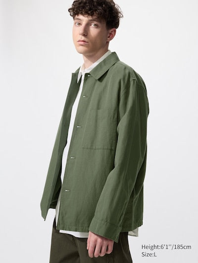 UNIQLO Men's Cotton Linen Blend Shirt Jacket - 57 OLIVE