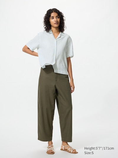 UNIQLO Women's Linen Cotton Tapered Trousers - 57 OLIVE