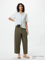 UNIQLO Women's Linen Cotton Tapered Trousers - 57 OLIVE