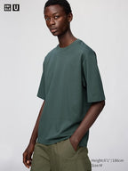 UNIQLO Unisex AIRism Cotton Oversized Crew Neck T-Shirt - 58 DARK GREEN