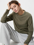 UNIQLO Women's Smooth Stretch Cotton T-Shirt (Long Sleeve) - 58 DARK GREEN