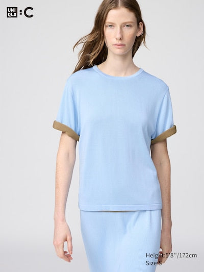 UNIQLO Women's Boxy Knit T-Shirt - 61 BLUE