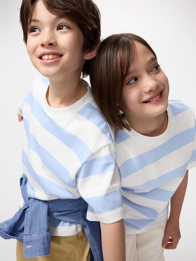 UNIQLO Kids' AIRism Cotton Crew Neck T-Shirt (Striped) - 61 BLUE