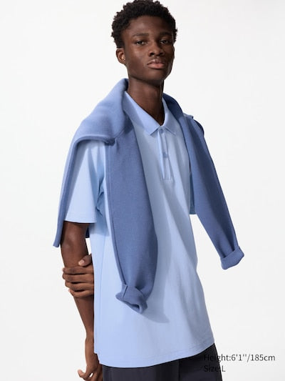 UNIQLO Unisex AIRism Cotton Piqué Polo Shirt - 62 BLUE