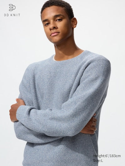 UNIQLO Unisex Washable 3D Knit Seamless Crew Neck Jumper - 62 BLUE