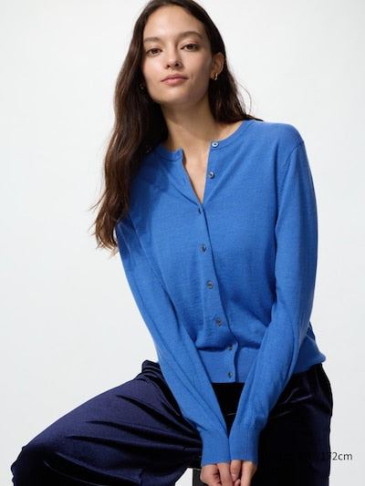 UNIQLO Women's 100% Merino Crew Neck Cardigan - 63 BLUE