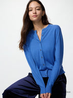 UNIQLO Women's 100% Merino Crew Neck Cardigan - 63 BLUE