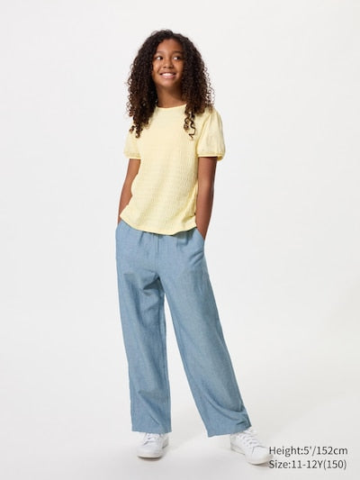 UNIQLO Kids' Linen Blend Wide Trousers - 63 BLUE