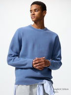 UNIQLO Unisex Washable Milano Ribbed Crew Neck Jumper - 64 BLUE