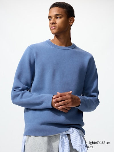 UNIQLO Unisex Washable Milano Ribbed Crew Neck Jumper - 64 BLUE