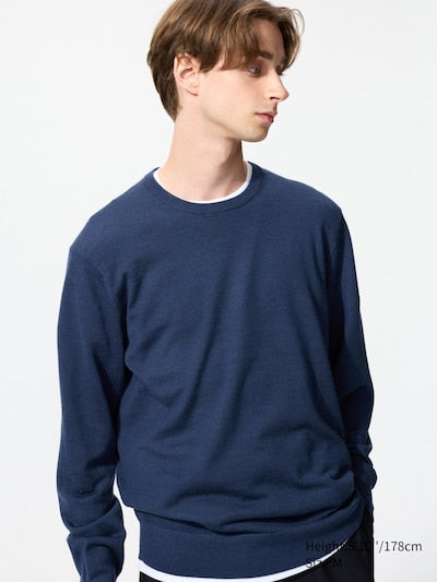 UNIQLO Men's 100% Merino Crew Neck Jumper - 67 BLUE