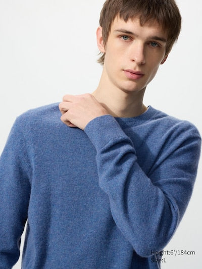 UNIQLO Men's 100% Cashmere Crew Neck Jumper - 67 BLUE