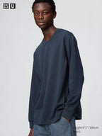 UNIQLO Unisex AIRism Cotton Crew Neck T-Shirt (Long Sleeve) - 68 BLUE