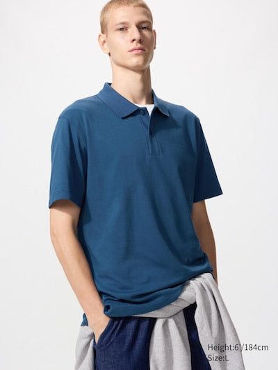 UNIQLO Unisex AIRism Cotton Piqué Polo Shirt - 68 BLUE