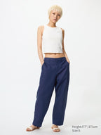 UNIQLO Women's Linen Cotton Tapered Trousers - 68 BLUE