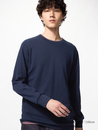 UNIQLO Soft Brushed Crew Neck T-Shirt (Long Sleeve) - 69 NAVY