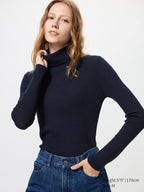 UNIQLO Women's 100% Merino Ribbed Turtleneck Jumper - 69 NAVY