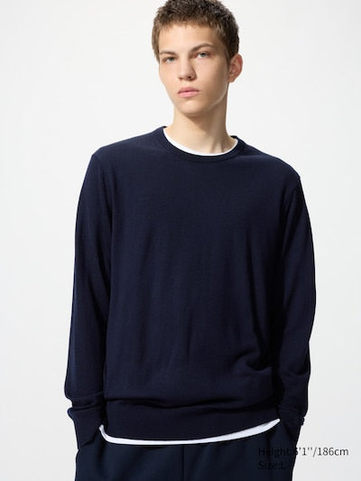 UNIQLO Men's 100% Merino Crew Neck Jumper - 69 NAVY