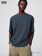 UNIQLO Unisex AIRism Cotton Oversized Crew Neck T-Shirt - 69 NAVY