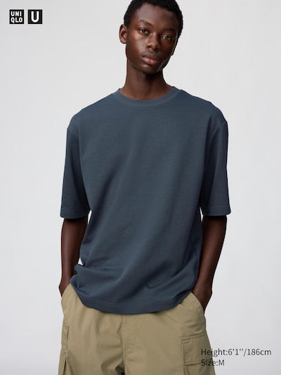 UNIQLO Unisex AIRism Cotton Oversized Crew Neck T-Shirt - 69 NAVY