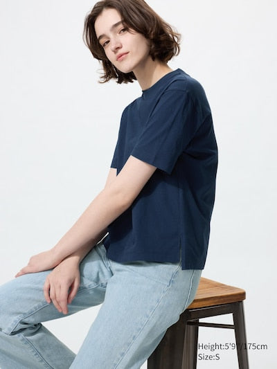 UNIQLO Women's AIRism Cotton T-Shirt - 69 NAVY