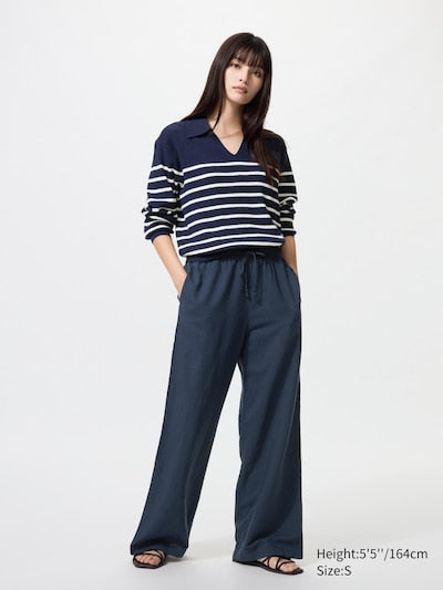 UNIQLO Women's Linen Blend Easy Trousers - 69 NAVY