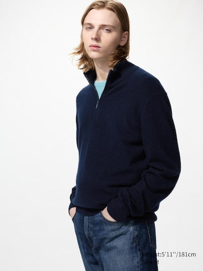 UNIQLO 100% Cashmere Half-Zip Jumper - 69 NAVY