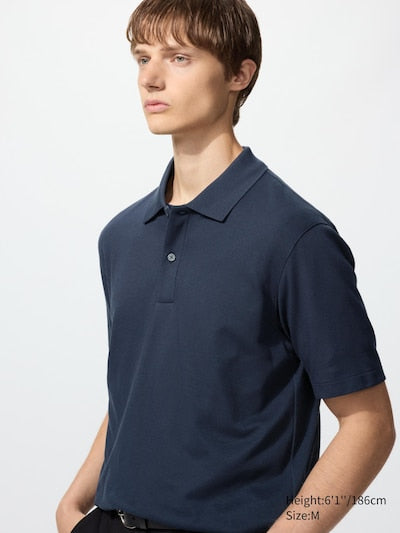 UNIQLO Unisex AIRism Cotton Piqué Polo Shirt - 69 NAVY