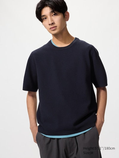 UNIQLO Unisex Washable Milano Ribbed Knitted T-Shirt - 69 NAVY