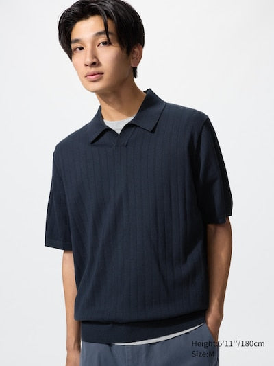 UNIQLO Men's Washable Knit Skipper Polo Jumper - 69 NAVY
