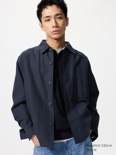 UNIQLO Men's Cotton Linen Blend Shirt Jacket - 69 NAVY